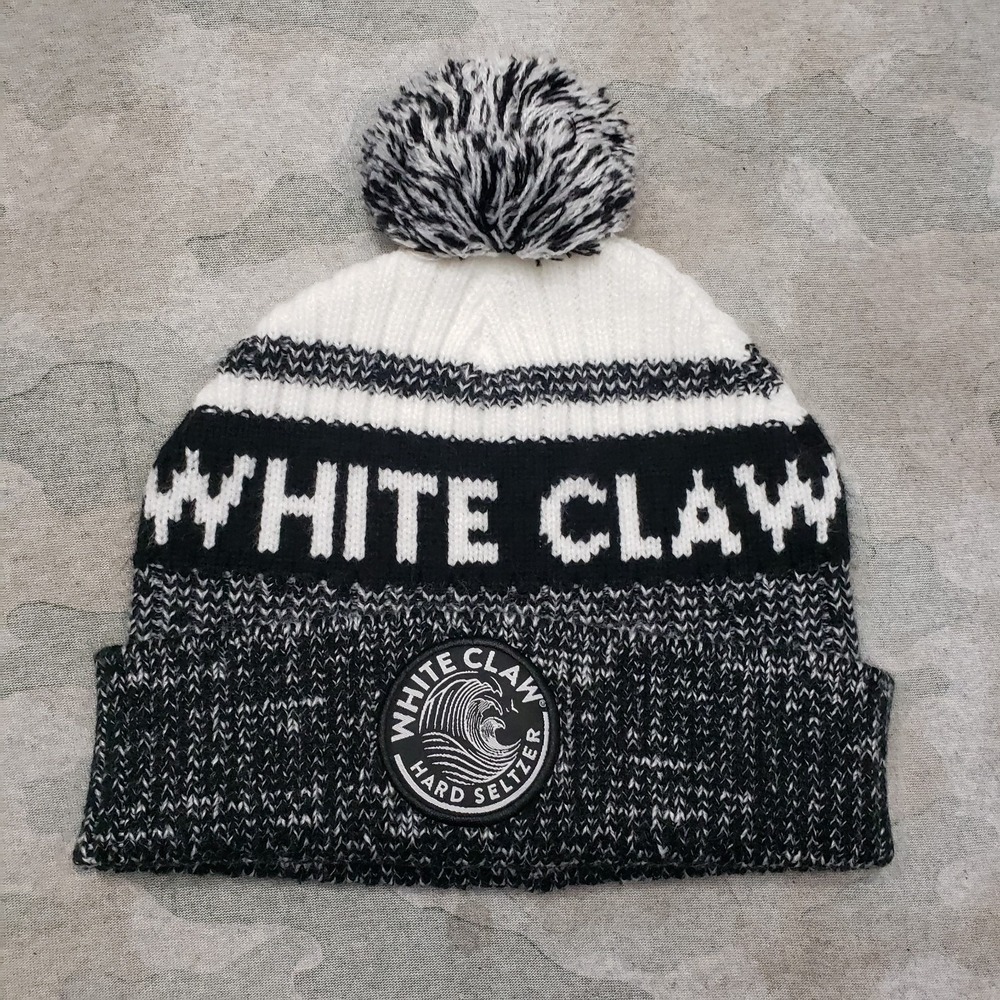 White Claw Beanie Gray Adult One Size Pom Pom Logo Winter Ski Snowboard